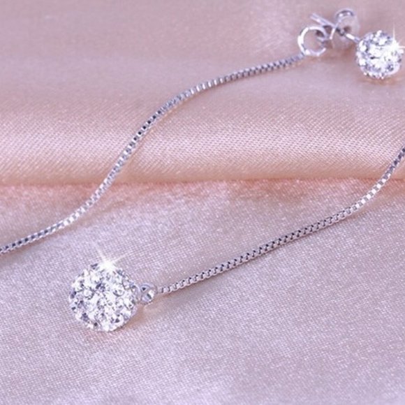 *925 Sterling Silver Diamond Ball Chain Earrings - Picture 7 of 10